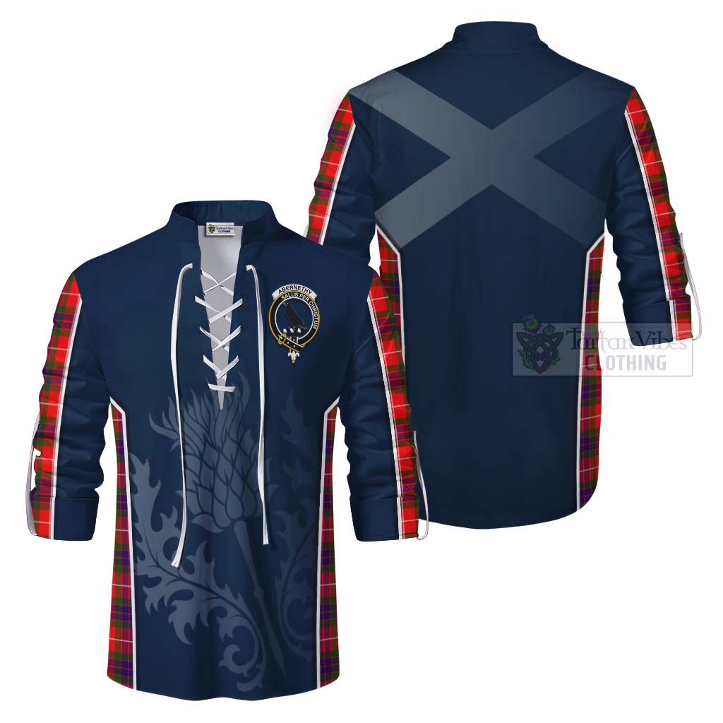 Tartan Vibes Clothing Abernethy Tartan Ghillie Kilt Shirt with Family Crest and Scottish Thistle Vibes Sport Style