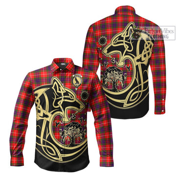 Abernethy Tartan Long Sleeve Button Shirt with Family Crest Celtic Wolf Style