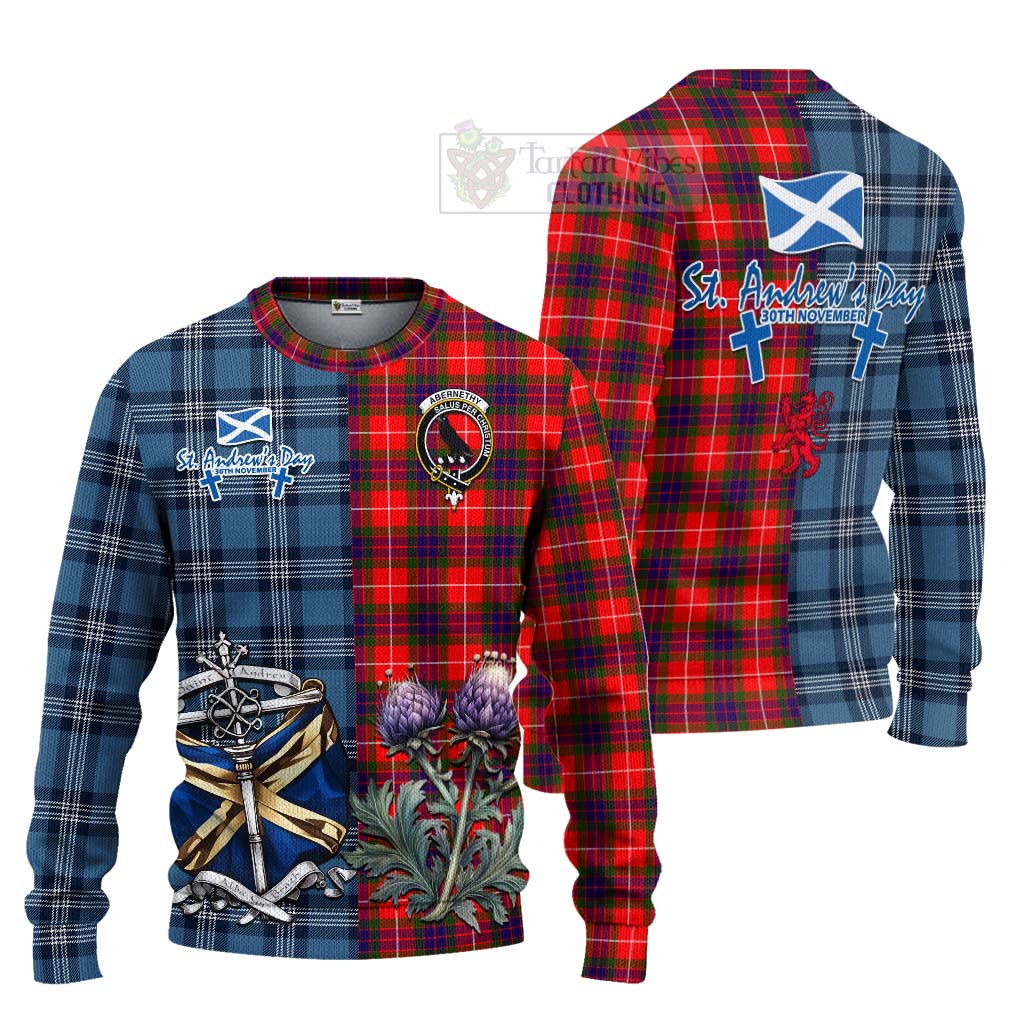 Tartan Vibes Clothing Abernethy Tartan Knitted Sweater Happy St. Andrew's Day Half Tartan Style