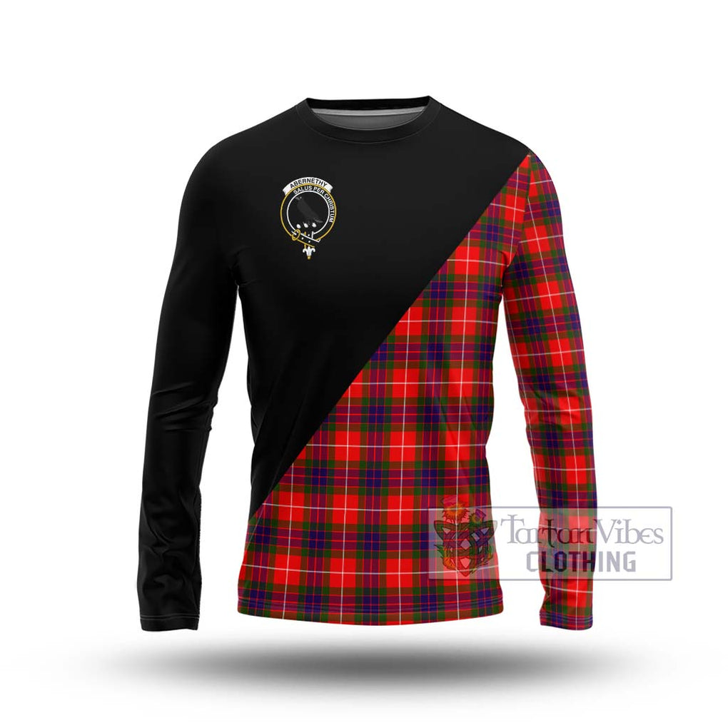 Abernethy Tartan Long Sleeve T-Shirt with Family Crest and Military Logo Style Unisex - Tartanvibesclothing Shop