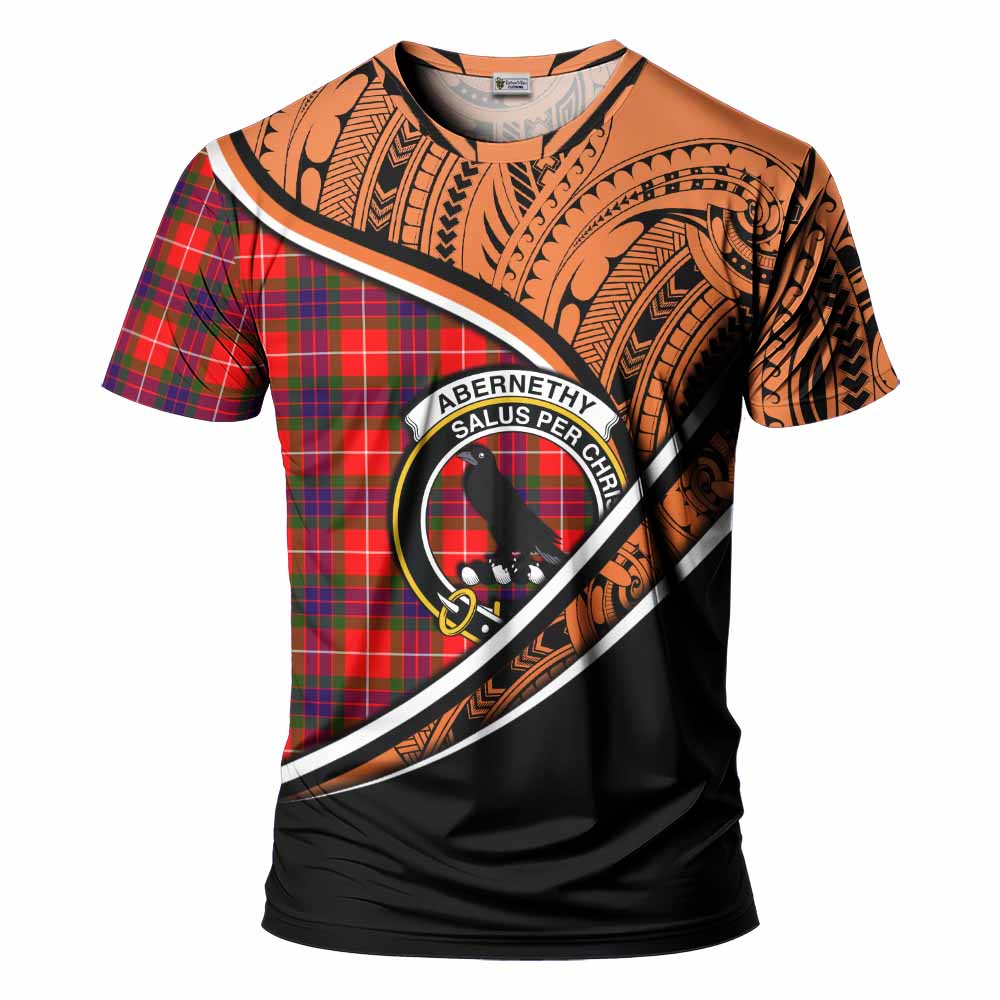 Tartan Vibes Clothing Abernethy Crest Tartan T-Shirt with Maori Tattoo Style - Orange Version