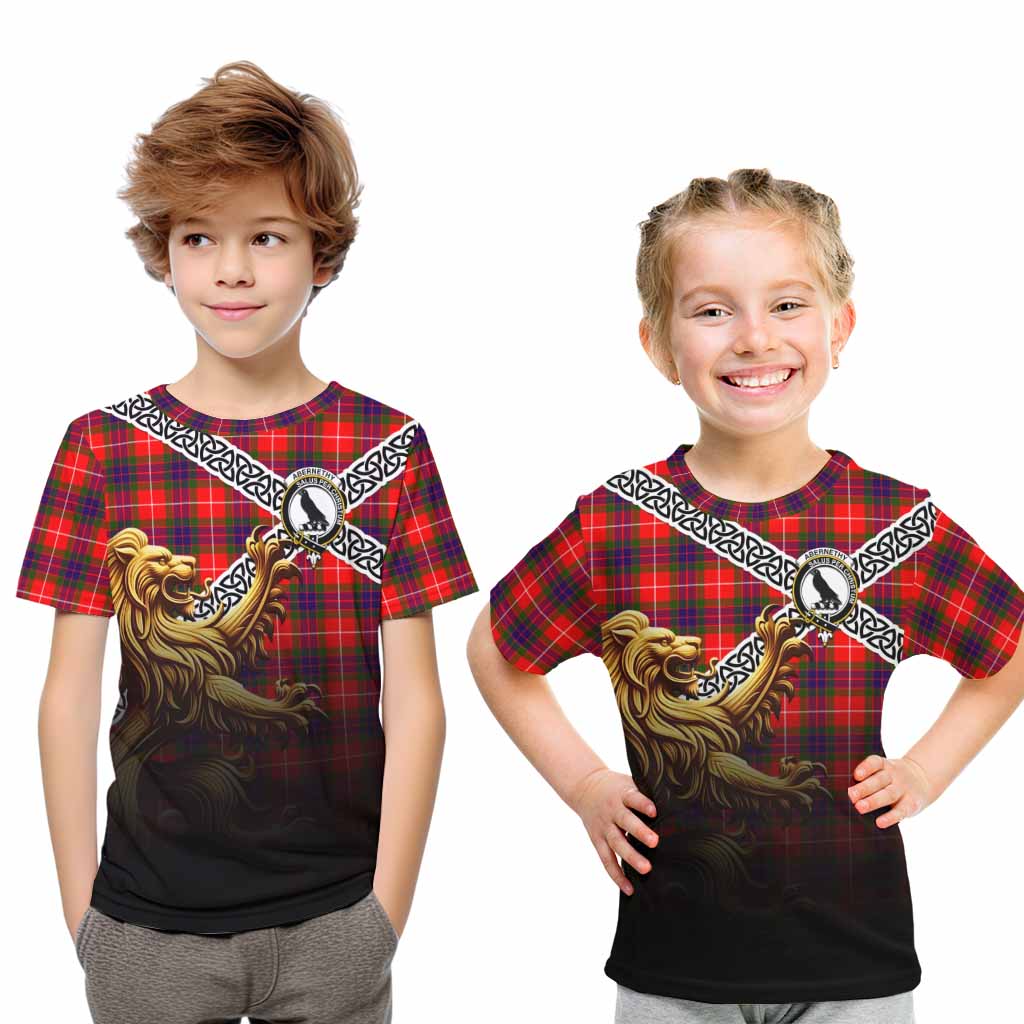 Abernethy Crest Tartan Kid T-Shirt with Golden Lion Emblem Celtic Style Youth XL Size14 - Tartan Vibes Clothing
