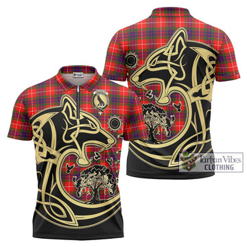 Abernethy Tartan Zipper Polo Shirt with Family Crest Celtic Wolf Style