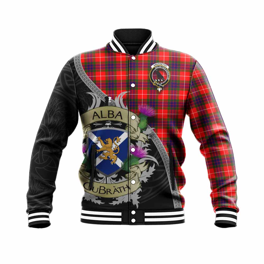 Abernethy Tartan Family Crest Baseball Jacket Lion Rampant Royal Thistle Shield Celtic Inspired Unisex - Tartan Vibes Clothing