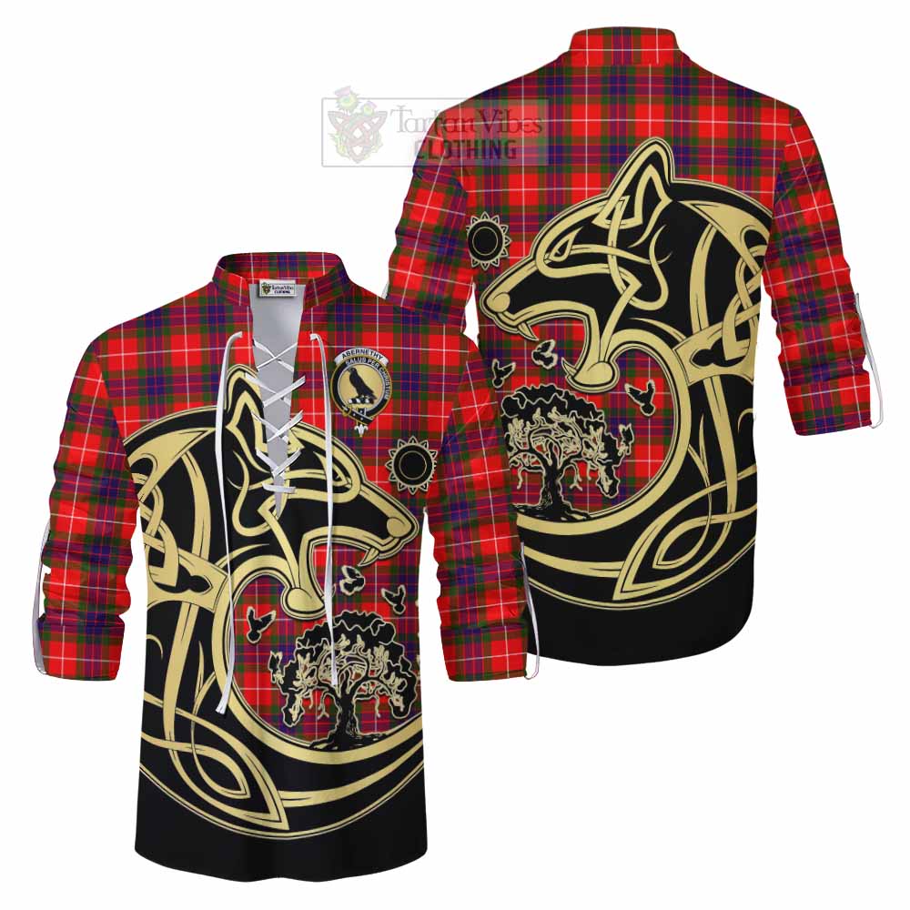 Tartan Vibes Clothing Abernethy Tartan Ghillie Kilt Shirt with Family Crest Celtic Wolf Style