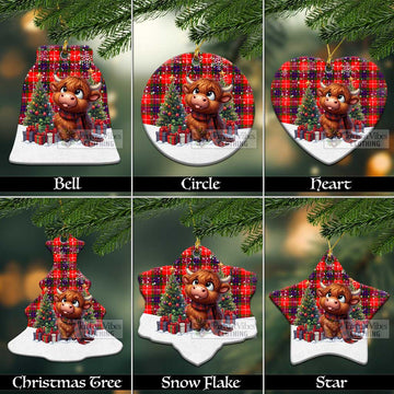 Abernethy Tartan Christmas Ceramic Ornament with Adorable Highland Coo