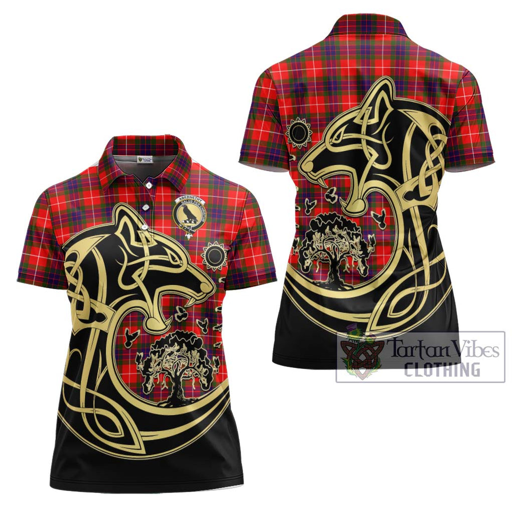 Abernethy Tartan Women's Polo Shirt with Family Crest Celtic Wolf Style Women - Tartanvibesclothing Shop