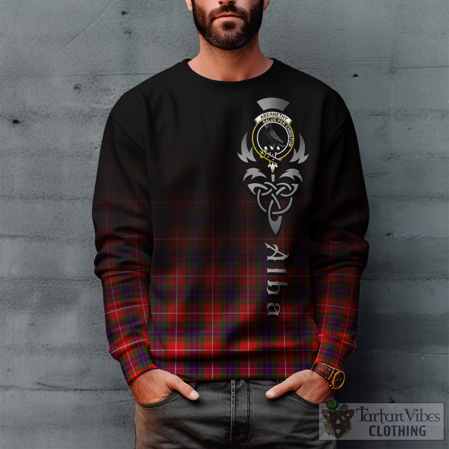 Tartan Vibes Clothing Abernethy Tartan Sweatshirt Featuring Alba Gu Brath Family Crest Celtic Inspired