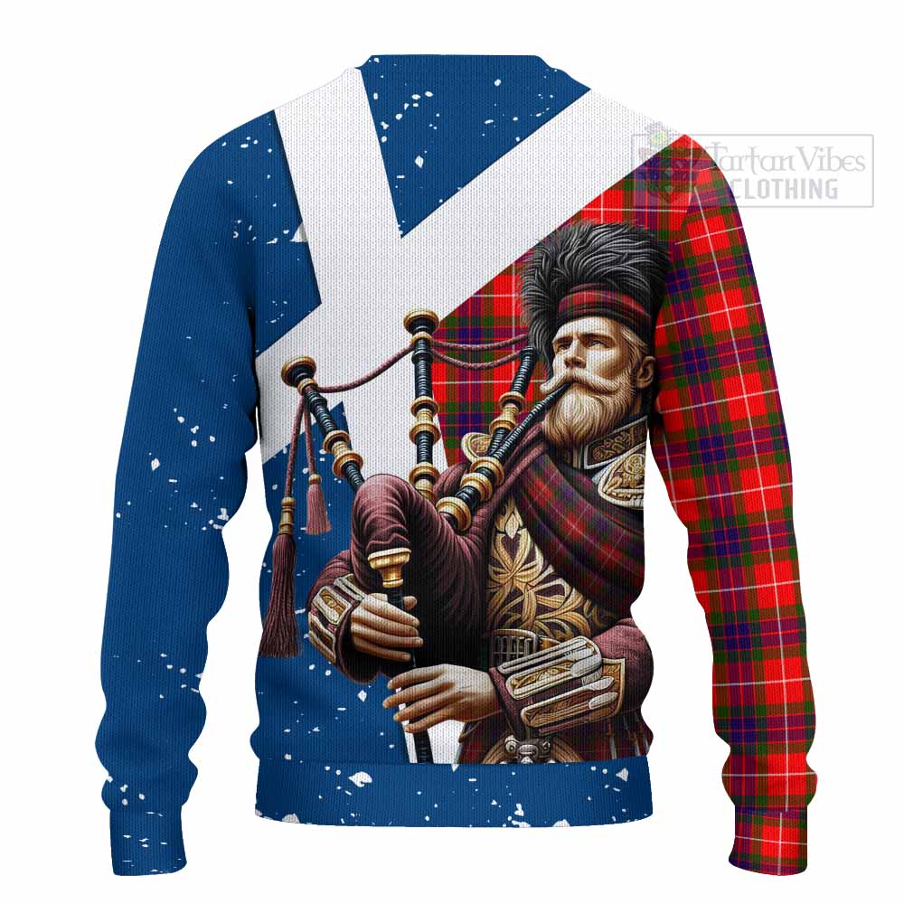 Tartan Vibes Clothing Abernethy Tartan Knitted Sweater with Family Crest Scottish Bagpiper Vibes