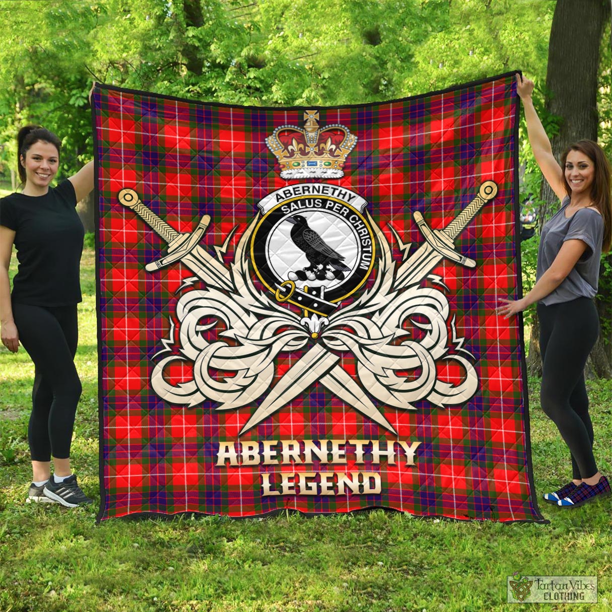 Tartan Vibes Clothing Abernethy Tartan Quilt with Clan Crest and the Golden Sword of Courageous Legacy