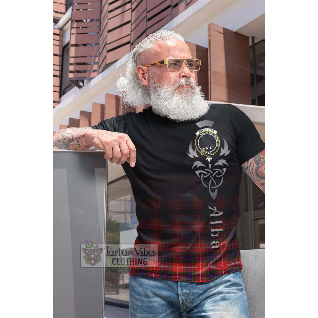 Tartan Vibes Clothing Abernethy Tartan Cotton T-shirt Featuring Alba Gu Brath Family Crest Celtic Inspired