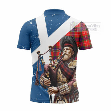 Abernethy Tartan Zipper Polo Shirt with Family Crest Scottish Bagpiper Vibes