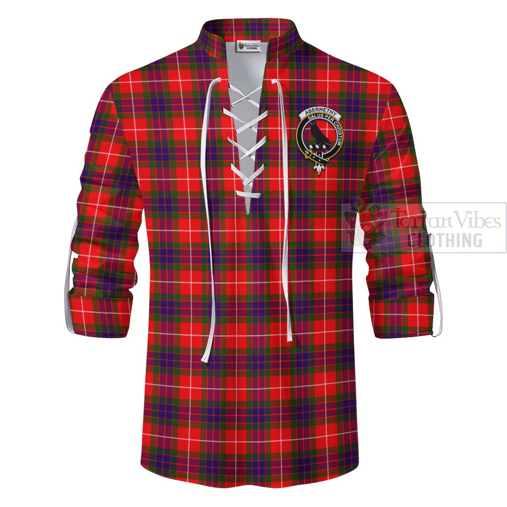 Tartan Vibes Clothing Abernethy Tartan Ghillie Kilt Shirt with Family Crest and Bearded Skull Holding Bottles of Whiskey