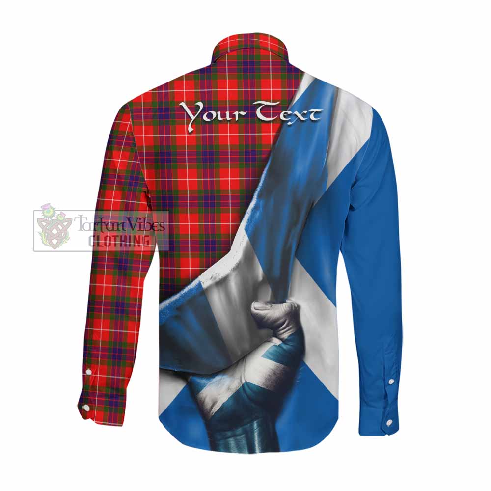 Tartan Vibes Clothing Abernethy Tartan Long Sleeve Button Shirt with Family Crest Scotland Patriotic Style