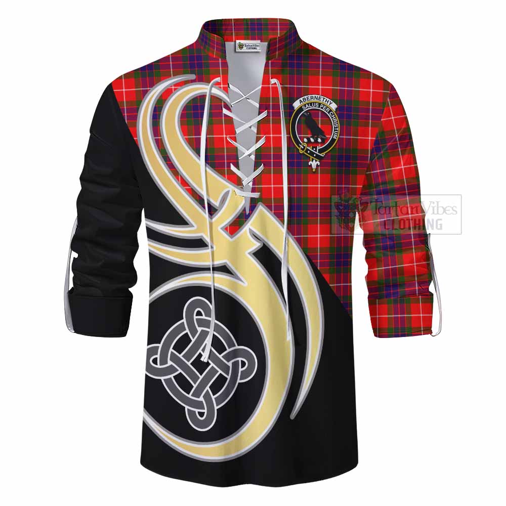 Tartan Vibes Clothing Abernethy Tartan Ghillie Kilt Shirt with Family Crest and Celtic Symbol Style