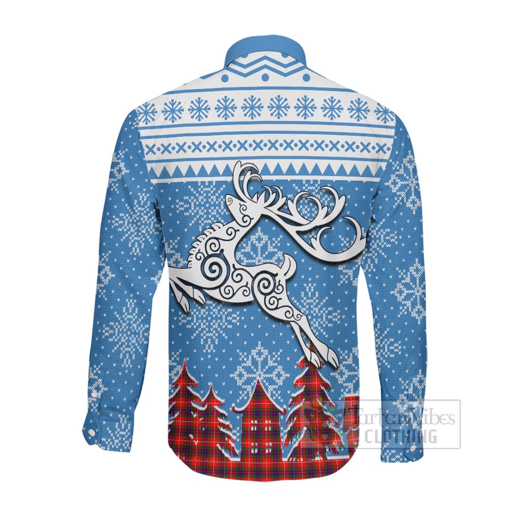 Tartan Vibes Clothing Abernethy Clan Christmas Long Sleeve Button Shirt Celtic Reindeer Style