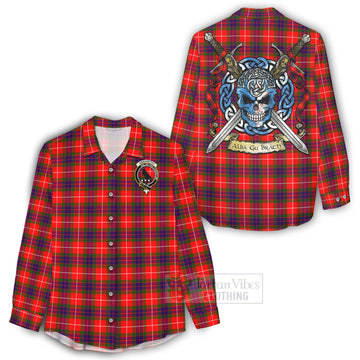 Abernethy Tartan Women's Casual Shirt with Family Crest Celtic Skull Style - Tartan Vibes Clothing