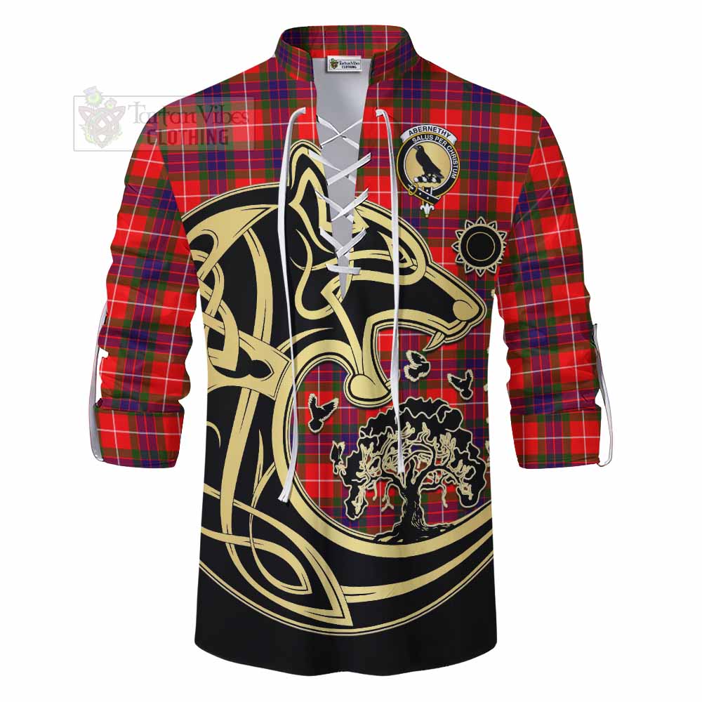 Tartan Vibes Clothing Abernethy Tartan Ghillie Kilt Shirt with Family Crest Celtic Wolf Style