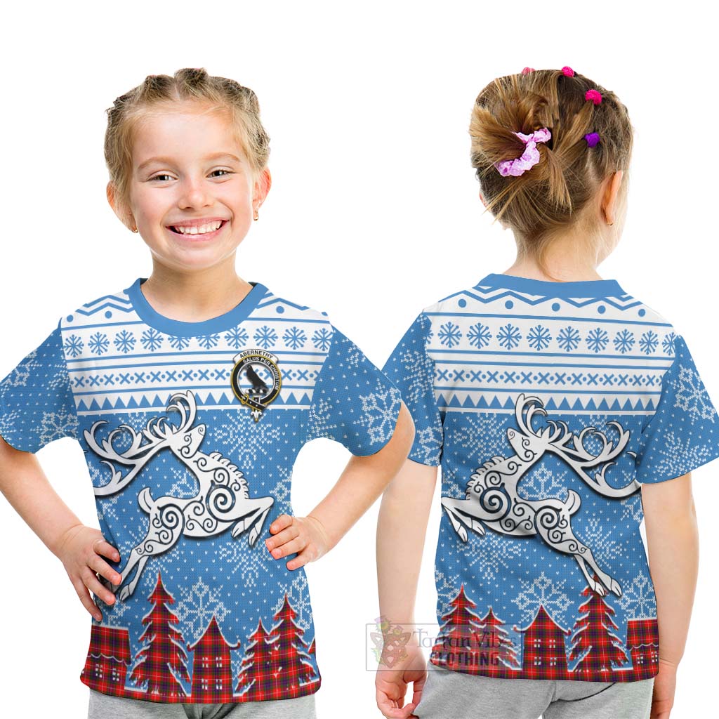 Tartan Vibes Clothing Abernethy Clan Christmas Kid T-Shirt Celtic Reindeer Style