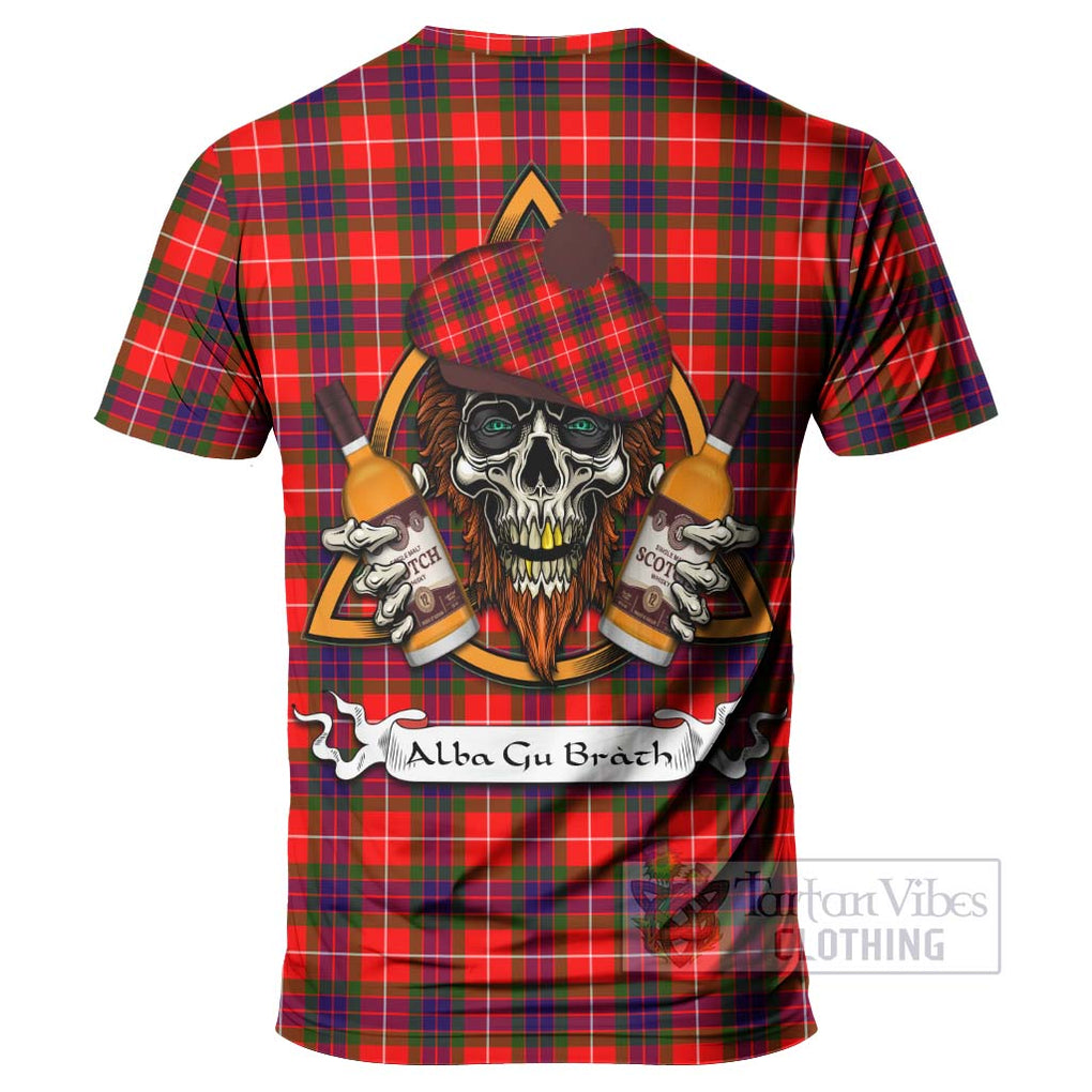 Tartan Vibes Clothing Abernethy Tartan T-Shirt with Family Crest and Bearded Skull Holding Bottles of Whiskey