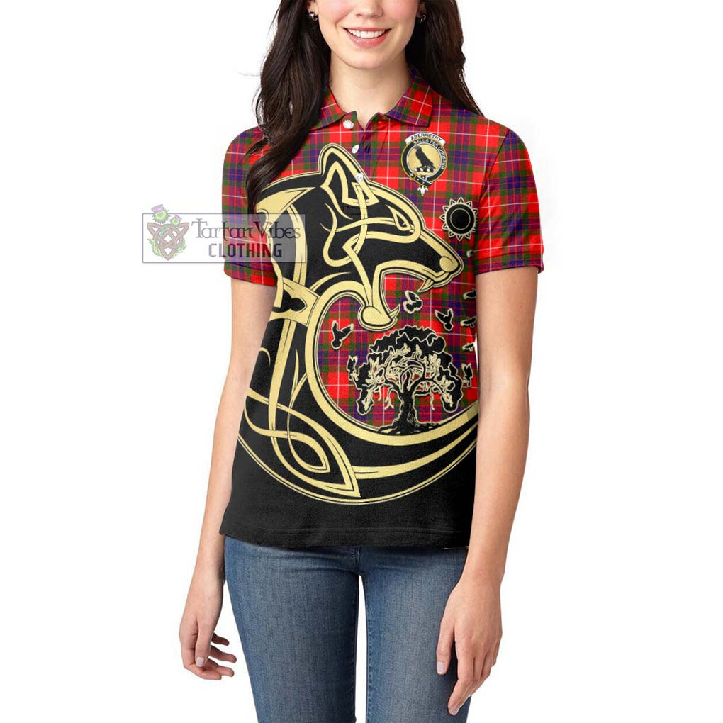 Abernethy Tartan Women's Polo Shirt with Family Crest Celtic Wolf Style - Tartanvibesclothing Shop