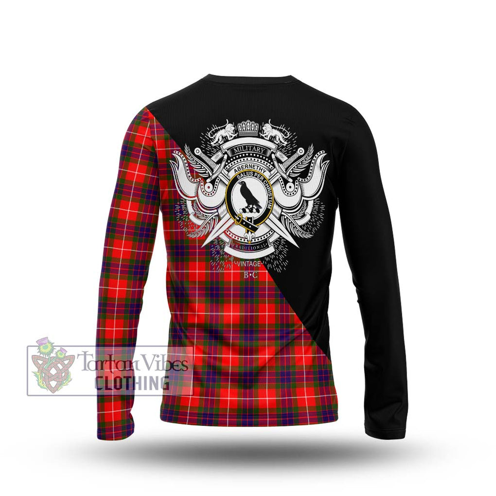 Abernethy Tartan Long Sleeve T-Shirt with Family Crest and Military Logo Style - Tartanvibesclothing Shop