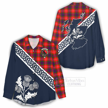 Abernethy Tartan Women's Casual Shirt Featuring Thistle and Scotland Map - Tartan Vibes Clothing