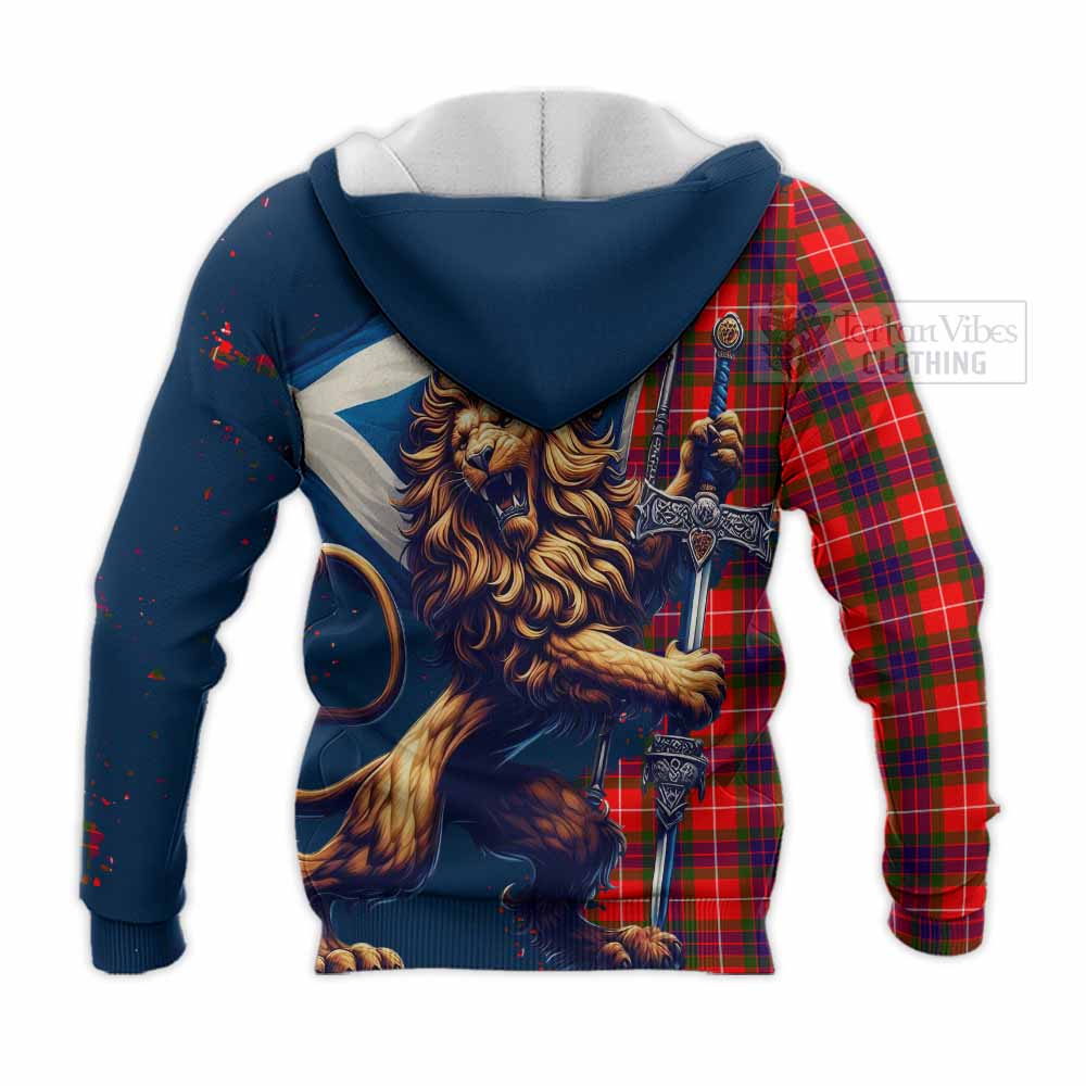 Tartan Vibes Clothing Abernethy Tartan Family Crest Knitted Hoodie with Scottish Majestic Lion