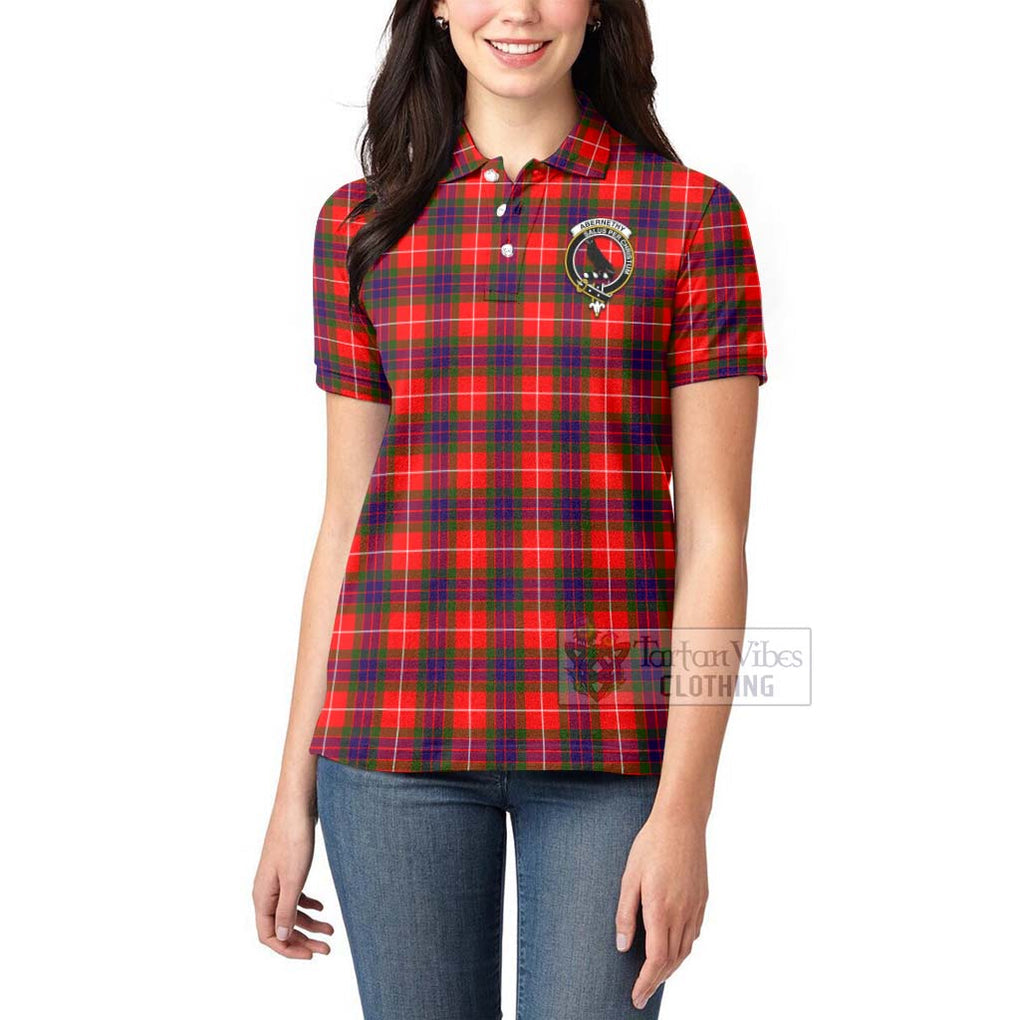 Tartan Vibes Clothing Abernethy Tartan Women's Polo Shirt with Family Crest and Bearded Skull Holding Bottles of Whiskey