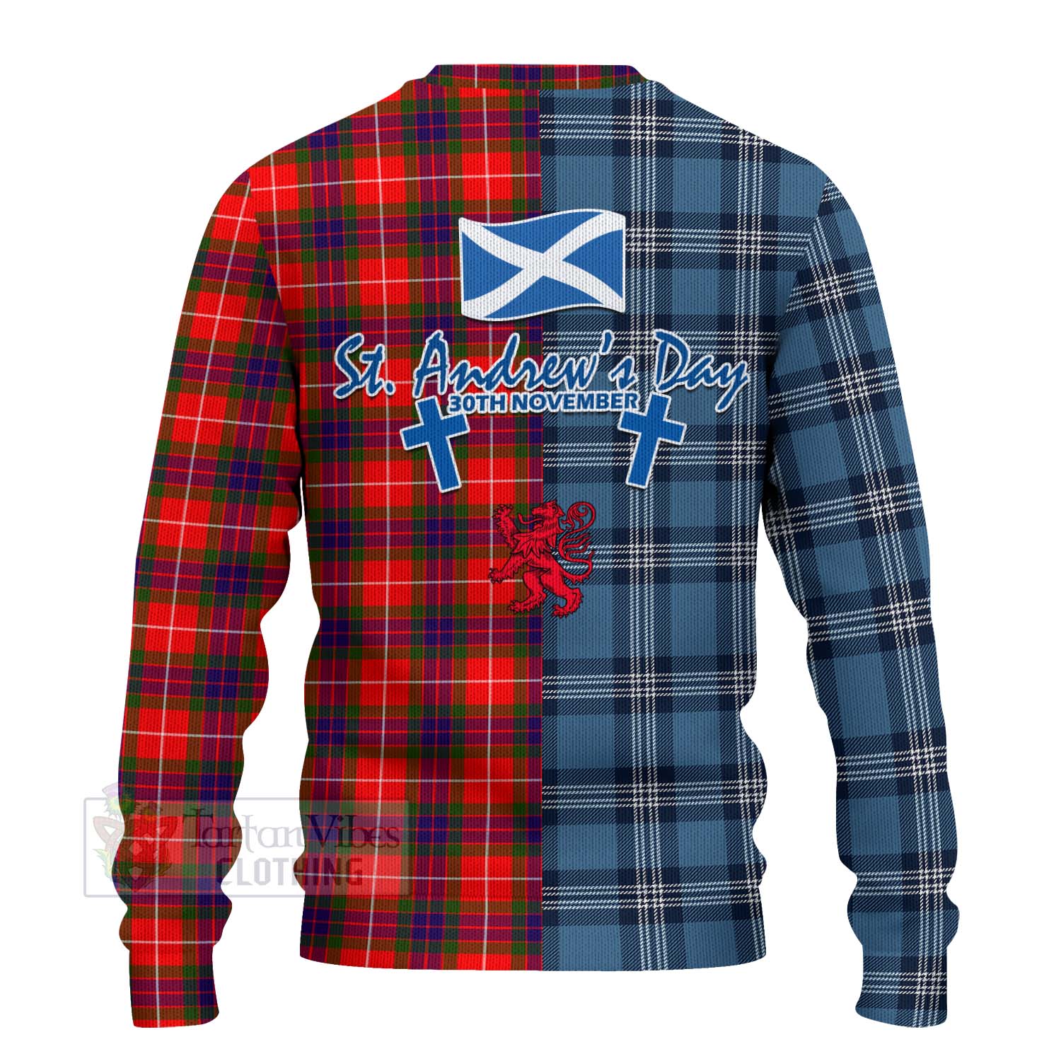 Tartan Vibes Clothing Abernethy Tartan Knitted Sweater Happy St. Andrew's Day Half Tartan Style