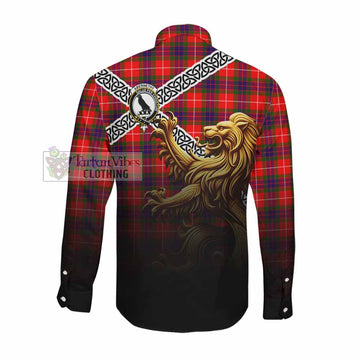 Abernethy Crest Tartan Long Sleeve Button Shirt with Golden Lion Emblem Celtic Style Men's Shirt - Tartan Vibes Clothing