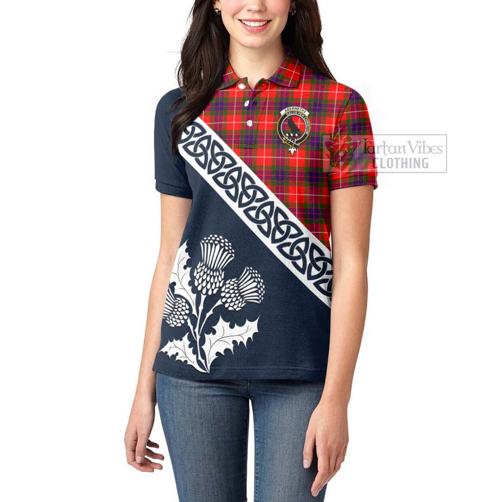 Tartan Vibes Clothing Abernethy Tartan Women's Polo Shirt Featuring Thistle and Scotland Map