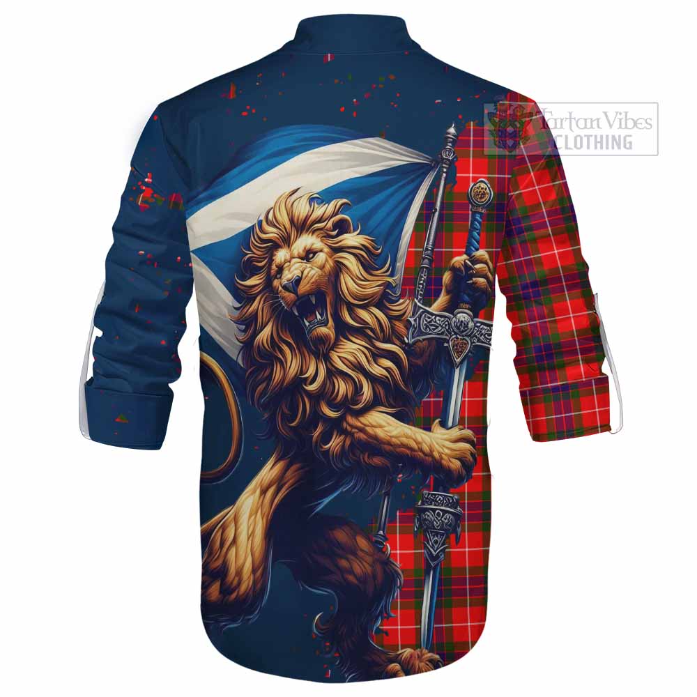 Tartan Vibes Clothing Abernethy Tartan Family Crest Ghillie Kilt Shirt with Scottish Majestic Lion