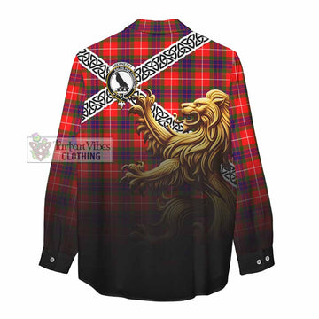 Abernethy Crest Tartan Women's Casual Shirt with Golden Lion Emblem Celtic Style - Tartan Vibes Clothing