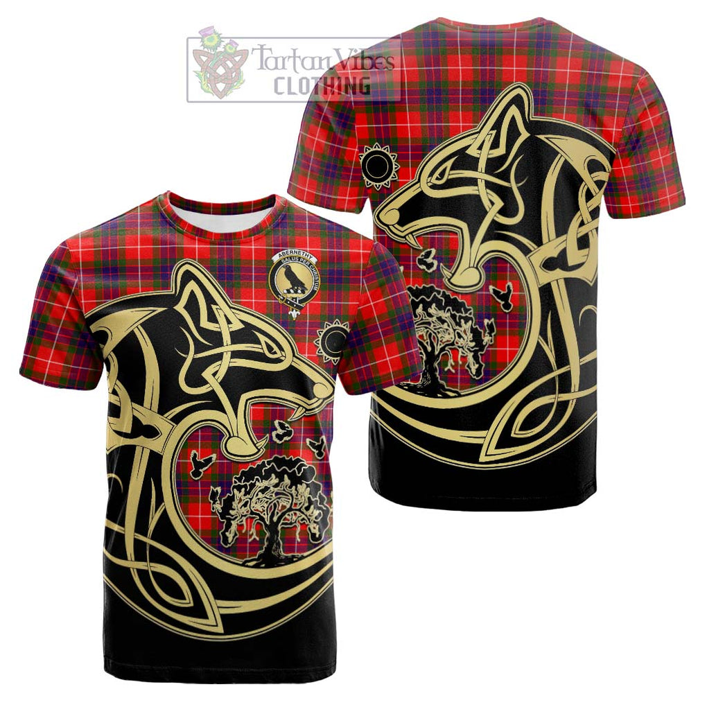 Tartan Vibes Clothing Abernethy Tartan Cotton T-shirt with Family Crest Celtic Wolf Style