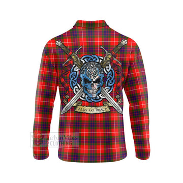 Abernethy Tartan Long Sleeve Polo Shirt with Family Crest Celtic Skull Style - Tartan Vibes Clothing