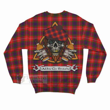 Abernethy Tartan Sweatshirt with Family Crest and Bearded Skull Holding Bottles of Whiskey - Tartan Vibes Clothing