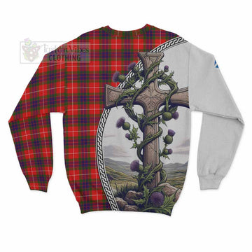 Abernethy Tartan Sweatshirt with Family Crest and St. Andrew's Cross Accented by Thistle Vines - Tartan Vibes Clothing