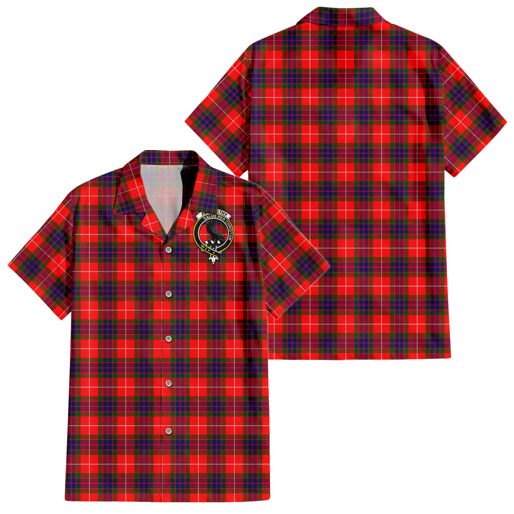 Abernethy Tartan Short Sleeve Button Down Shirt with Family Crest - Tartanvibesclothing