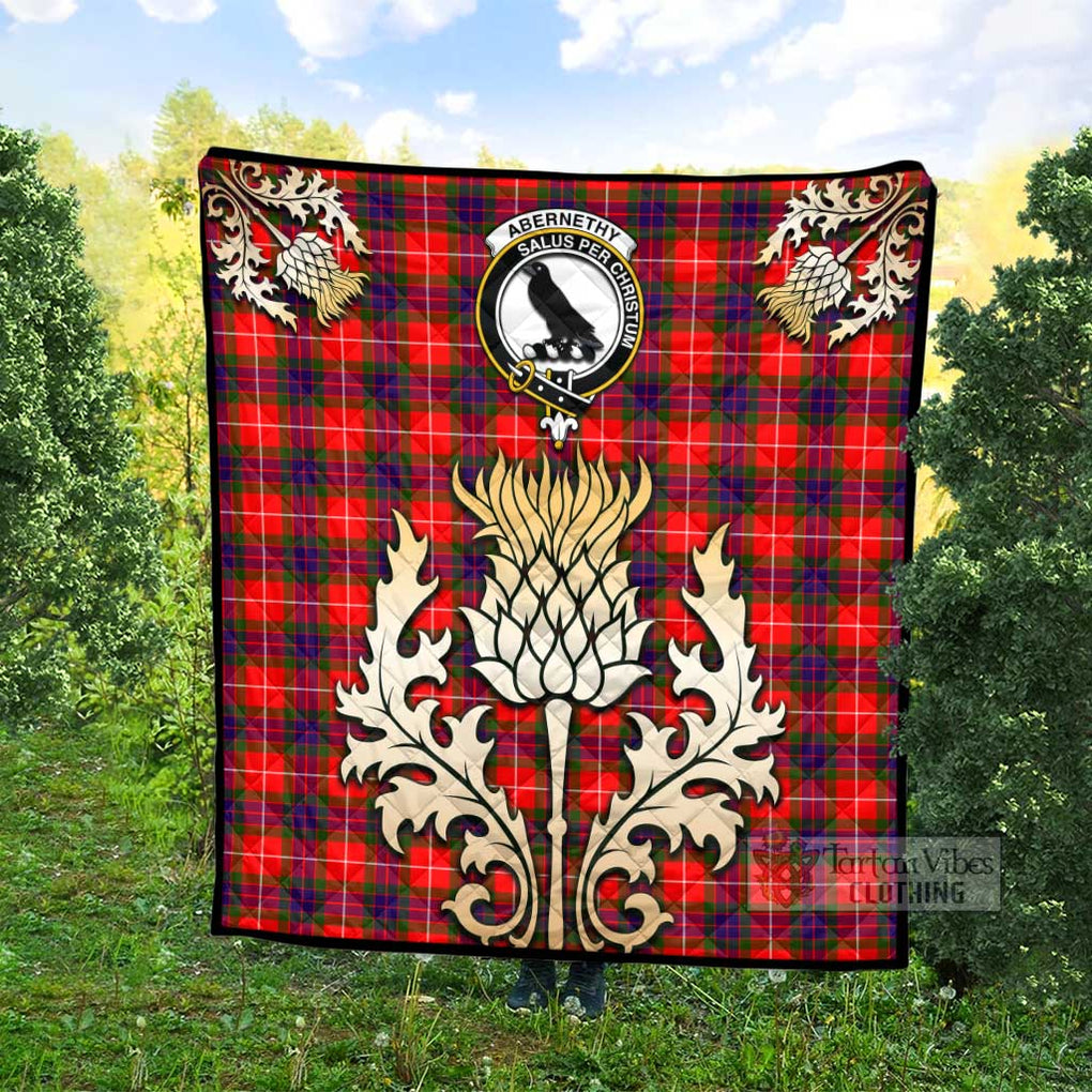 Tartan Vibes Clothing Abernethy Tartan Quilt with Family Crest and Golden Thistle Style