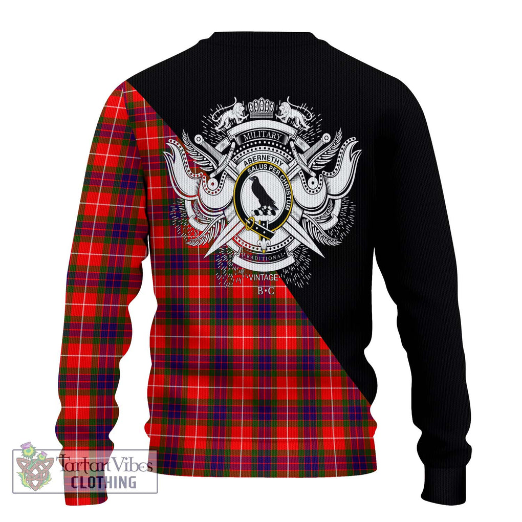 Abernethy Tartan Knitted Sweater with Family Crest and Military Logo Style - Tartanvibesclothing Shop