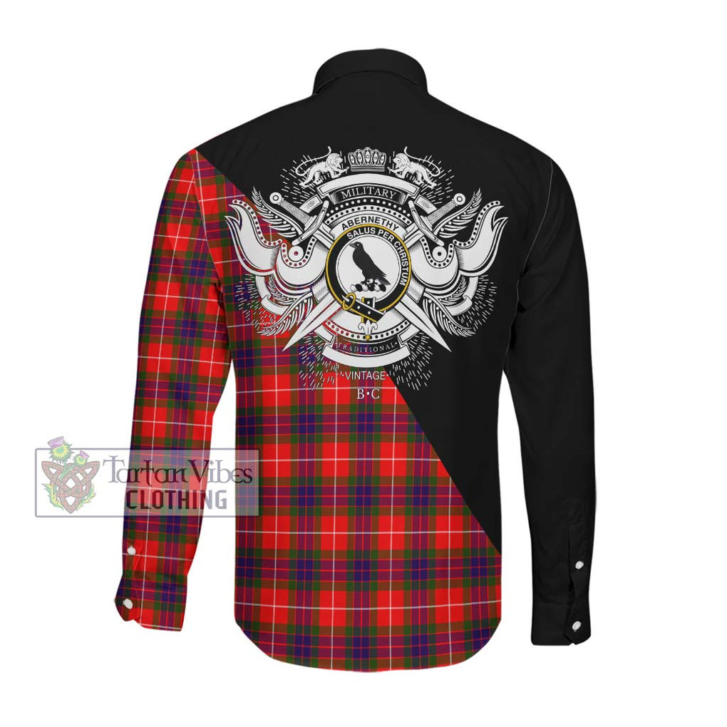 Abernethy Tartan Long Sleeve Button Shirt with Family Crest and Military Logo Style Men's Shirt - Tartanvibesclothing Shop