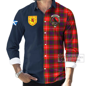 Abernethy Tartan Long Sleeve Button Shirt Alba with Scottish Lion Royal Arm Half Style Men's Shirt - Tartan Vibes Clothing