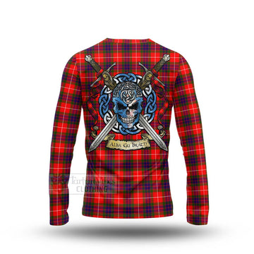 Abernethy Tartan Long Sleeve T-Shirt with Family Crest Celtic Skull Style - Tartan Vibes Clothing