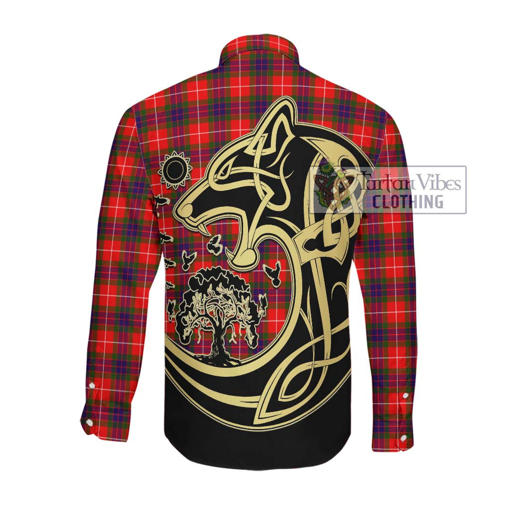 Abernethy Tartan Long Sleeve Button Shirt with Family Crest Celtic Wolf Style Men's Shirt - Tartan Vibes Clothing