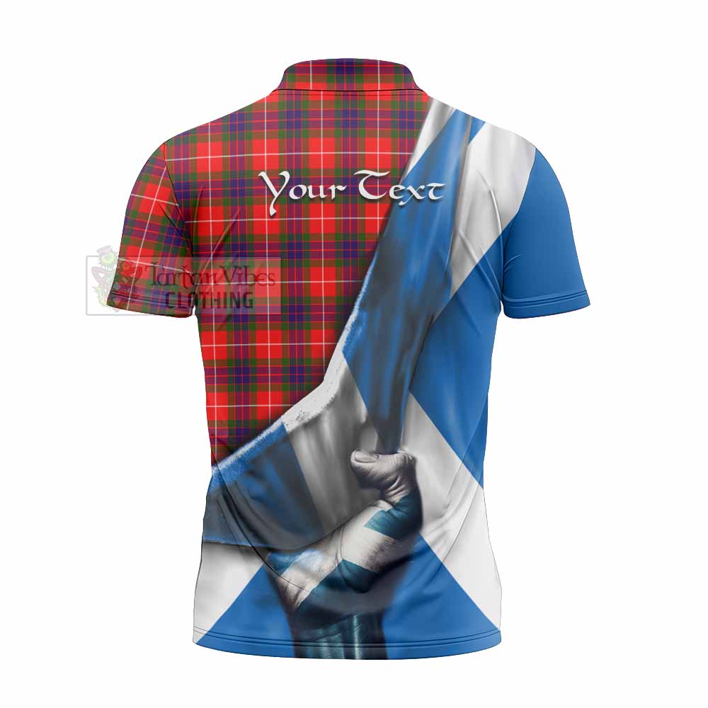 Tartan Vibes Clothing Abernethy Tartan Zipper Polo Shirt with Family Crest Scotland Patriotic Style