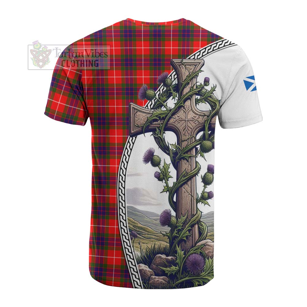 Tartan Vibes Clothing Abernethy Tartan Cotton T-shirt with Family Crest and St. Andrew's Cross Accented by Thistle Vines