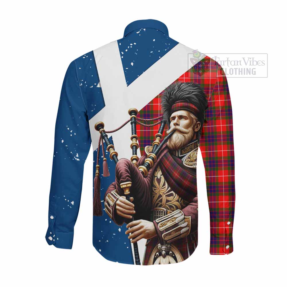 Tartan Vibes Clothing Abernethy Tartan Long Sleeve Button Shirt with Family Crest Scottish Bagpiper Vibes