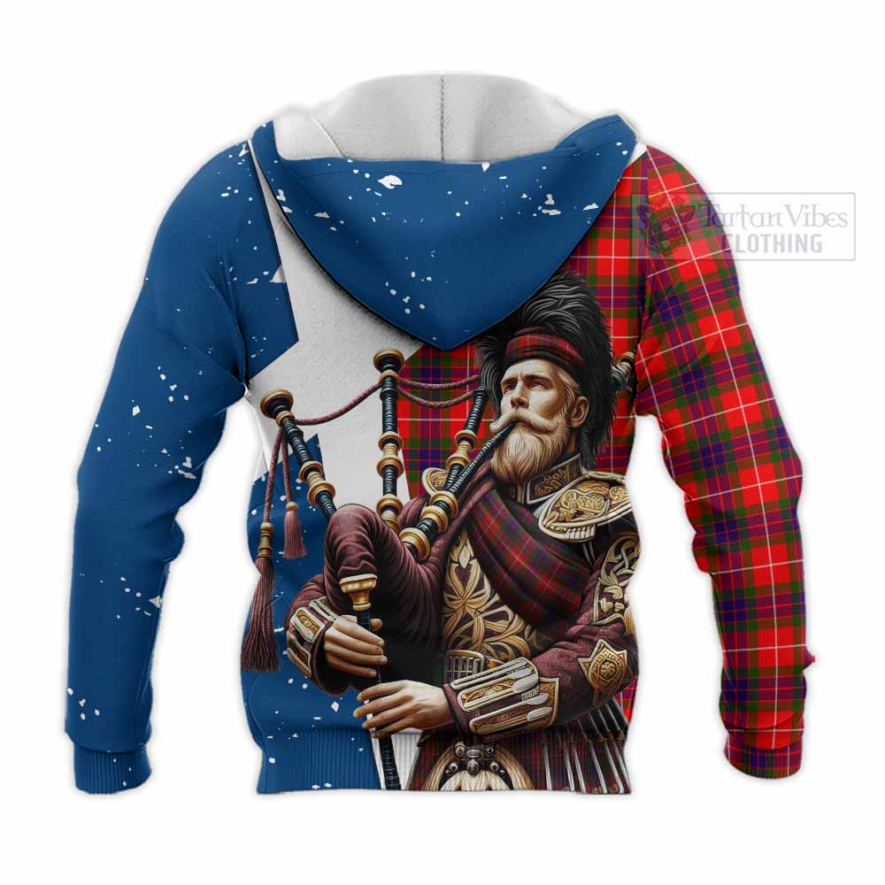 Tartan Vibes Clothing Abernethy Tartan Knitted Hoodie with Family Crest Scottish Bagpiper Vibes