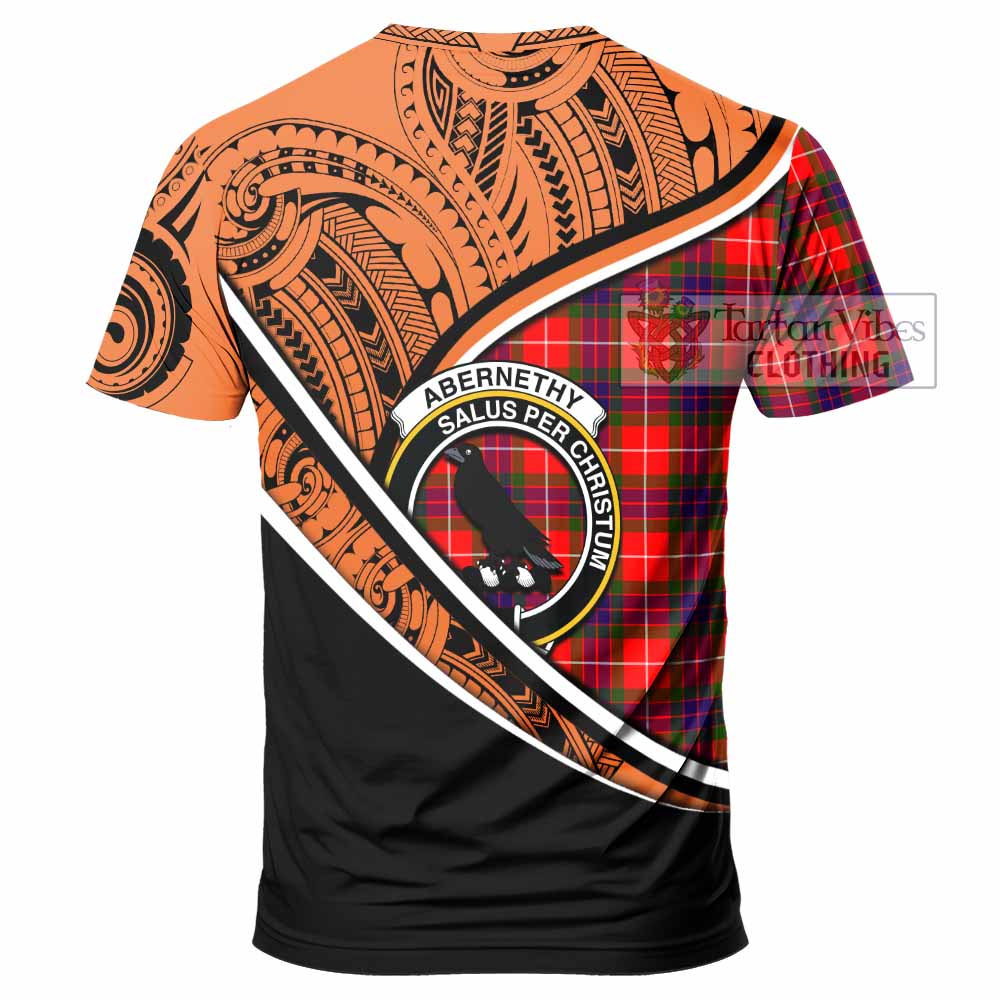 Tartan Vibes Clothing Abernethy Crest Tartan T-Shirt with Maori Tattoo Style - Orange Version